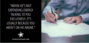 closeup of a man writing on paper on a desk with a quote about Taurus men at the office