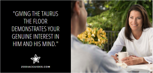 man and woman talking over a cup of coffee with a quote