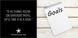 notepad that says Goals on a painted white surface next to a quote about Taurus men