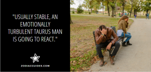 man and woman on a park bench after a breakup with a quote about Taurus men and their feelings