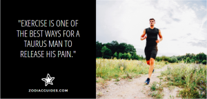 man jogging outside with a quote about Taurus men and exercise