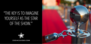 closeup of a metal stanchion with a red carpet in the background and a quote about attracting an aries man