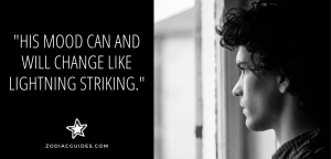 black and white closeup of a man looking out of a window with a quote about gemini man mood changing
