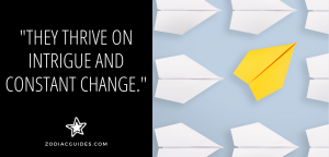 rows of white paper airplanes with a yellow airplane in the middle and a quote about attracting a Gemini man