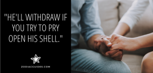 closeup of a couple holding hands with a quote about not trying to pry open a cancer mans shell