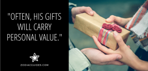 hands of a man and woman holding a gift with a quote about cancer men giving personal gifts