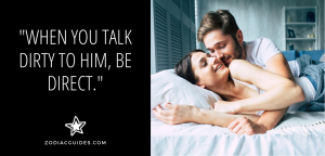 couple hugging in bed with a quote about talking dirty to a cancer man