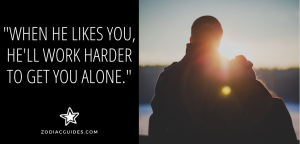 man and woman watching the sunset with a quote about when a cancer man likes you