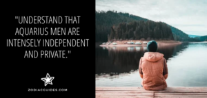 man sitting alone on a dock with a quote about not prying when an aquarius man distances himself from you