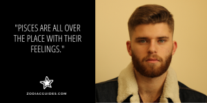 brooding man with a quote about pisces man being hot and cold