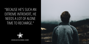 man standing facing a gloomy landscape with a quote about pisces men needing alone time