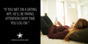 woman playing on her iphone with a quote about a pisces man testing your interest in other guys