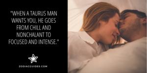 close up of a couple cuddling with a quote about taurus man showering attention on you if he wants you