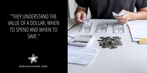 close up of a man counting money with a quote about taurus men being good with finances
