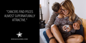 man and woman cuddling on a couch with a quote about cancer man and pisces woman being attracted to each other
