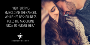 man and woman flirting close up with a quote about pisces woman and cancer man attraction